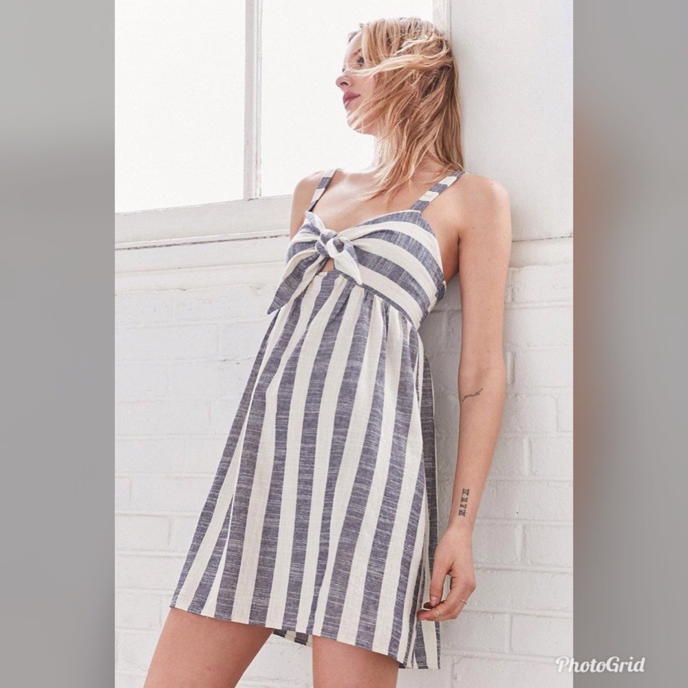 UO Cooperative Tie Front Striped Mini Dress Blue